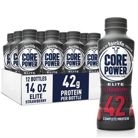 Core Power Elite High Protein Shake, Strawberry, 42g Bottle, 14oz, 12