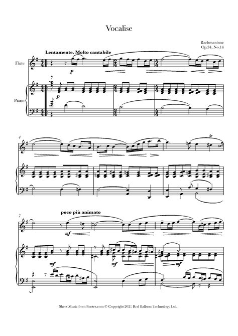 Rachmaninoff Vocalise Op 34 No 14 Sheet Music For Flute 8notes