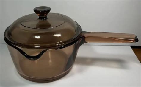 VISION CORNING WARE USA 1L Amber Glass Sauce Pan Pot With Pour Spout