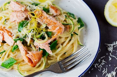 Pan Fried Salmon And Spaghetti With Lemon Cream Sauce By Kitchen