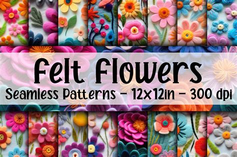 Felt Flowers Seamless Patterns Graphic by oldmarketdesigns · Creative ...