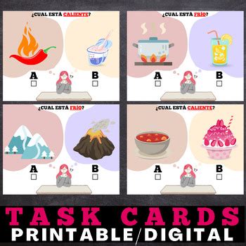 Spanish Basic Concept HOT OR COLD Task Cards By Kuma San Innovation