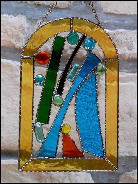 Stained Glass Sun Catcher Abstract Design Stained Glass Etsy Stained Glass Art Stained