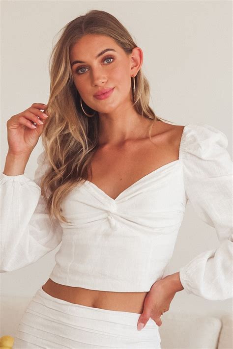 Flirty White Crop Top Balloon Sleeve Top Long Sleeve Crop Top Lulus