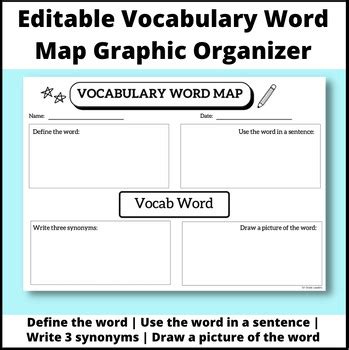 Editable Vocabulary Word Map Graphic Organizer by 1st Grade Leaders