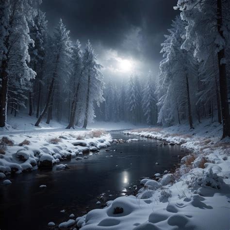 Premium AI Image | Winter scenery outdoors at night