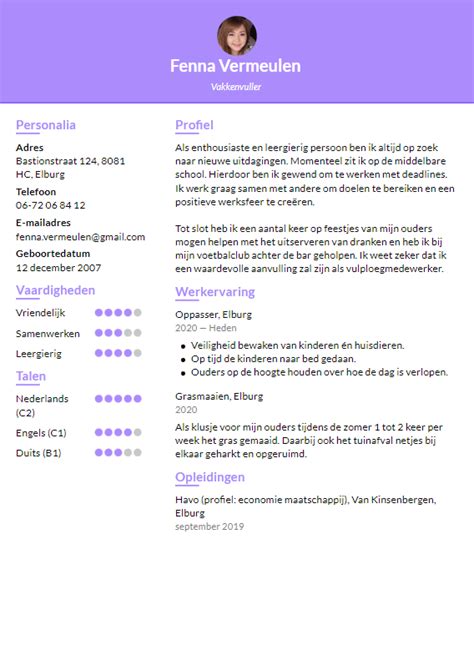 Perfect Vakkenvuller Cv Voorbeeld Met Schrijfgids 2401 Hot Sex Picture