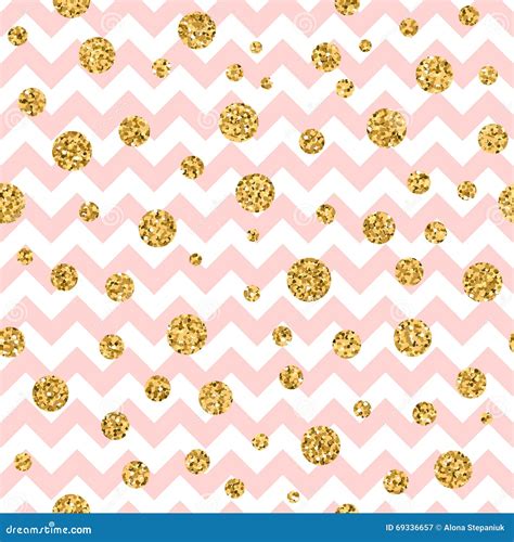 Golden Polka Dot Seamless Pattern Zig Zag Pink Stock Vector