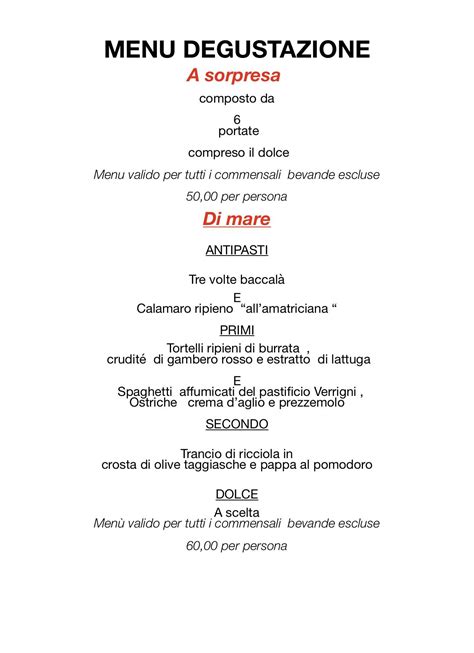 Menu Da Al Baccanale Ristorante Piombino