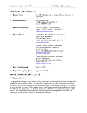 Fillable Online Eere Energy Project Summary Form Cps Fy