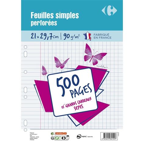 Feuille Simple Perfor E Cm X Cm Feuilles Grands