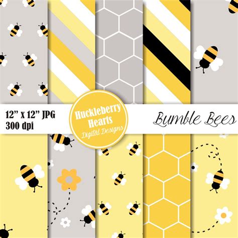 Bumble Bee Digital Paper - Huckleberry Hearts