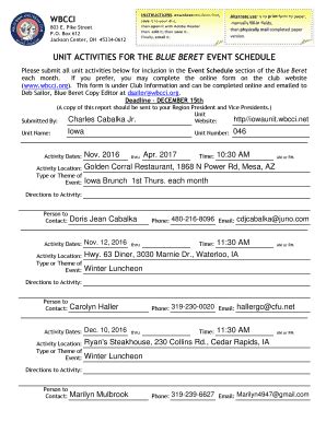 Fillable Online Region8 Wbcci Activities Of Your Unit Form WBCCI