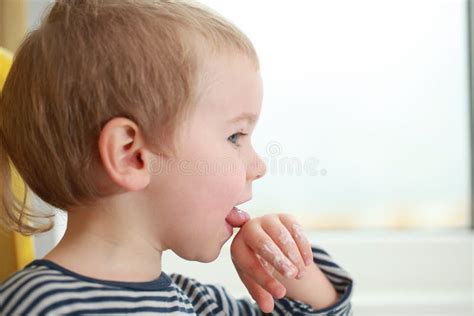 Funny Babe Blondes Licks Finger With Yogurt Stock Image Image Of Food Suck 101649235