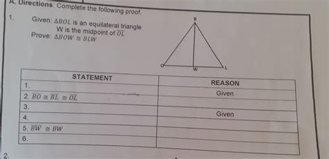 Solved A Directions Complete The Following Proof Given Delta