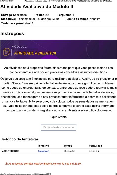 Atividade Avaliativa do Módulo II PROJETO DE COMPETÊNCIAS PROFISSIONAIS