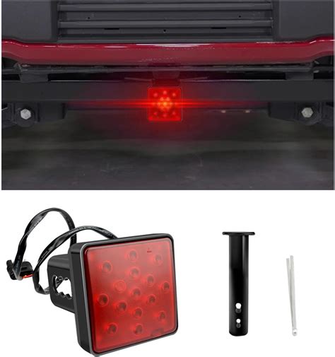 Augeny 15 Led Brake Light Trailer Hitch Cover Square Red Lens Brake Light Trailer