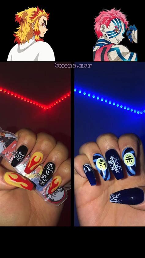 Demon Slayer Nails Rengoku X Akaza Gel Nails Anime Nails Nail Designs