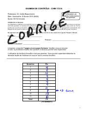 2019 Examen de contrôle CHM 1721 CORRIGÉ pdf EXAMEN DE CONTRÔLE