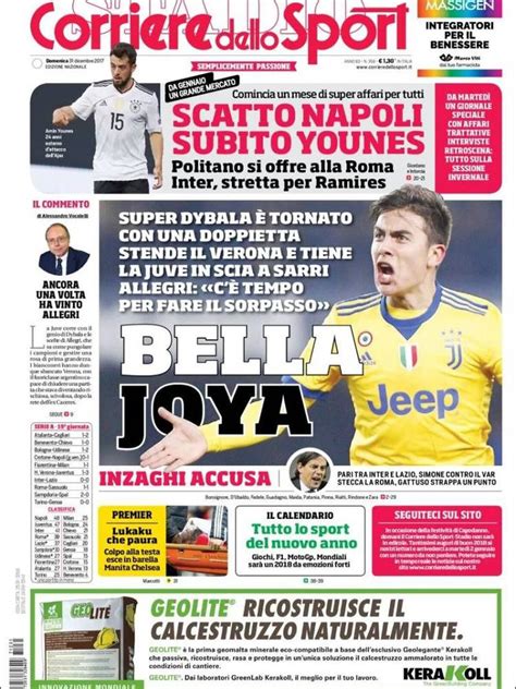 Corriere Dello Sport Italia Domingo 31 De Diciembre Del 2017