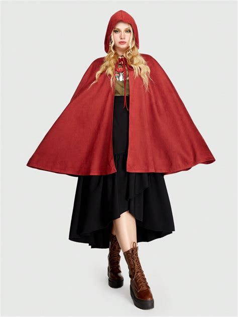 ROMWE Fairycore Plus Size Hooded Cape Coat With Front Knot Design For