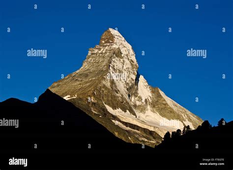 Matterhorn at sunrise, seen from Zermatt, Switzerland Stock Photo - Alamy