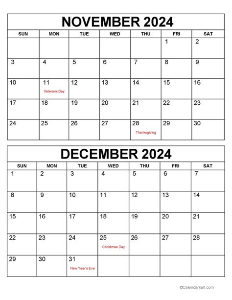 November 2024 December January Calendar Printable Printable Calendar 2024