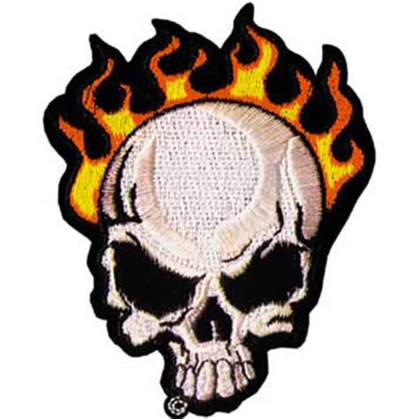 Flame Skull Patch Embroidered Biker Patch Heat Seal Backing