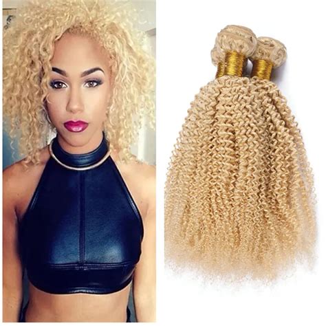 Blonde Hair Bundles Kinky Curly Human Hair Weaves Light Blonde 613 Soft Virgin Hair
