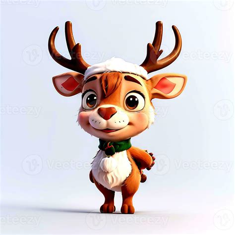 Super cute baby Reindeer in 3D cartoon style photo AI gendered, 3D