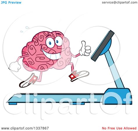 Clipart Of A Cartoon Happy Brain Character Running On A Treadmill And