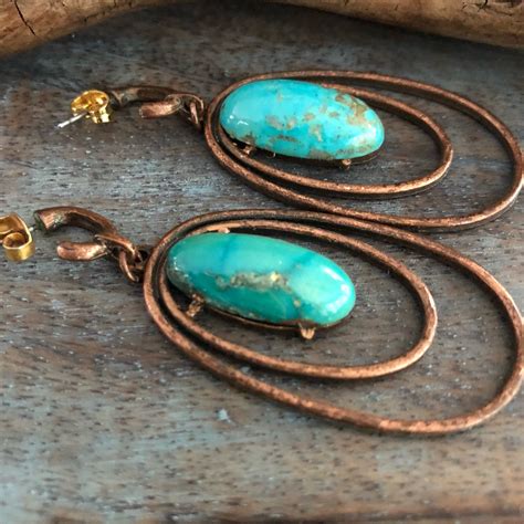 Copper And Turquoise Modernist Earrings