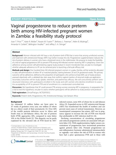 [pdf] Vaginal Progesterone To Reduce Preterm Birth Among Hiv Infected