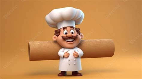 Illustrated 3d Chef Brandishing Oversized Rolling Pin In Cartoon