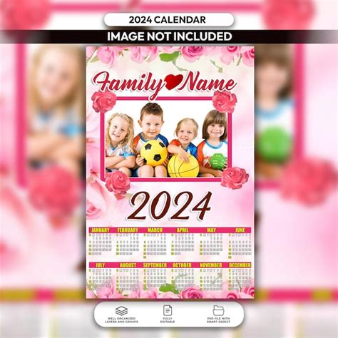 Plantilla de diseño de calendario infantil psd 2024 Archivo PSD Premium