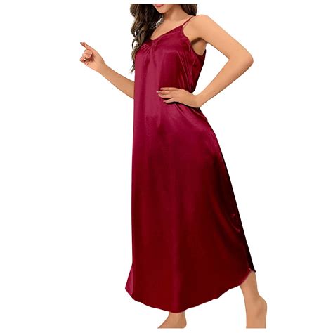 Posijego Womens Satin Nightgown V Neck Spaghetti Straps Maxi Sleep