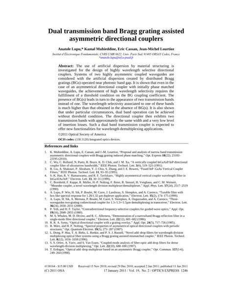 PDF Dual Transmission Band Bragg Grating Assisted Asymmetric