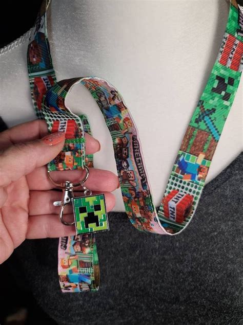 Long Minecraft Lanyard With Minecraft Charm Etsy