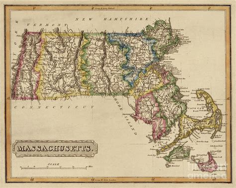 Vintage Map Of Massachusetts 1817 Photograph By Jl Images