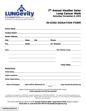 Fillable Online Events Lungevity In Kind Donation Form Lungevity