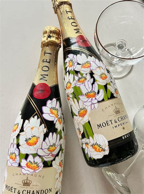 Custom Hand Painted Champagne Bottle Ml For Wedding Etsy