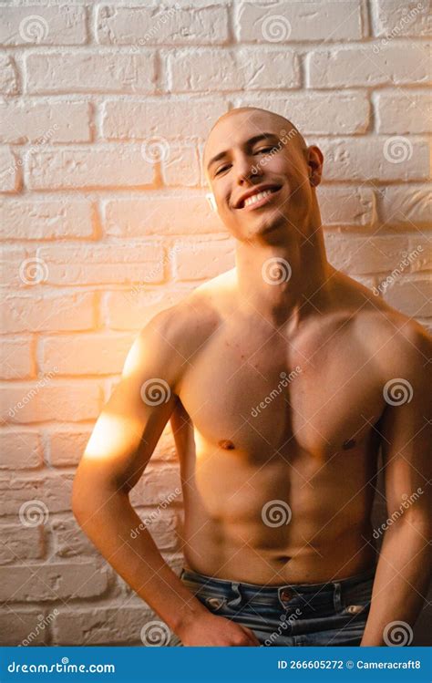 Portrait Of A Smiling Bald Man With Naked Muscular Torso Stock Photo Image Of Torso Isolated