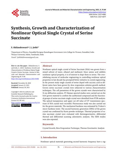 Pdf Synthesis Growth And Characterization Of Nonlinear Optical