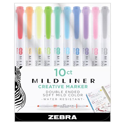 Zebra Mildliner Double Ended Highlighter Set 10 Colors Non Bleed