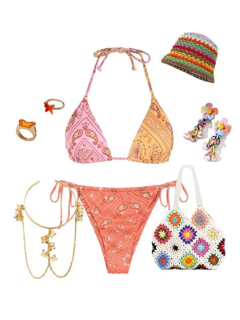 Zaful Ribbed Boho Paisley Print String Bikini Swimwear In Multi A