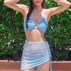 Blue Lagoon Set Halter Plain Bikini Top Bikini Bottom Cover Up