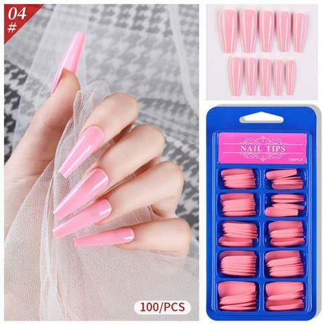 Foraging Dimple 100pcs Long Fake Nails Full Cover False Nail Coffin