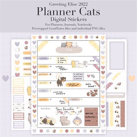 Planner Cats Stickers Digital Planner Stickers Goodnotes Stickers PNG ...