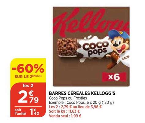 Promo Barres Céréales Kellogg s 60 Sur Le 2ème chez Bi1 iCatalogue fr