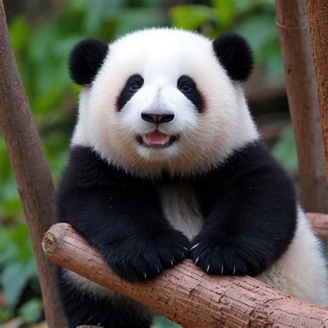 Cute Panda Bear Sitting On A Tree Branch